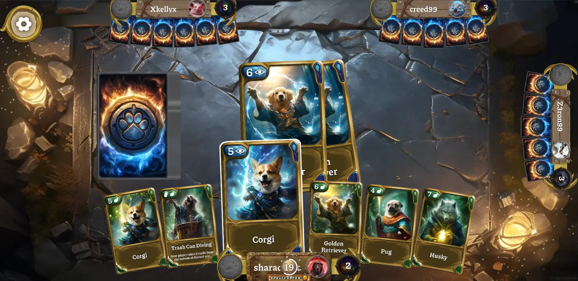 Screenshot of gameplay of Pawsome Elements card game